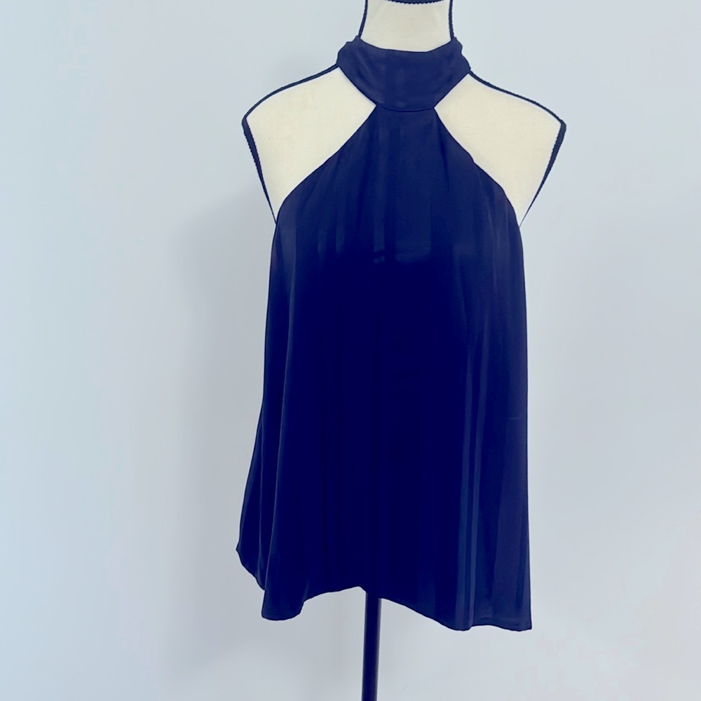 Navy sleeveless mock neck top